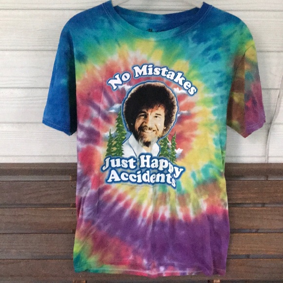 Bob Ross Tie Dye Tee No Mistakes Happy Accidents - Picture 1 of 9